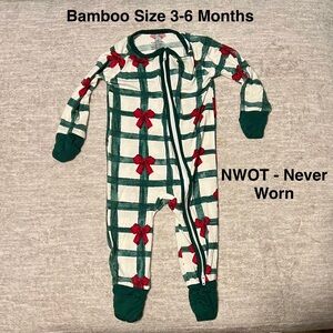 Festive Bamboo Zipper Footie – Size 3-6 Months (NWOT - Never Worn)